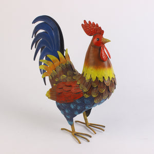 Colorful Metal Rooster Figurine 13.8 Inches