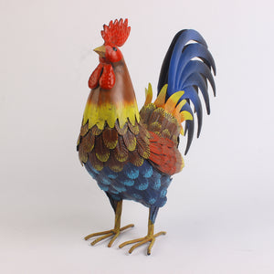 Colorful Metal Rooster Figurine 13.8 Inches